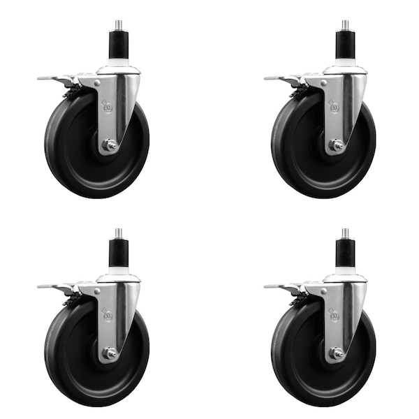 6'' Phenolic Swivel 1-1/2'' Expanding Stem Caster Set Total Lock Brake, 4PK